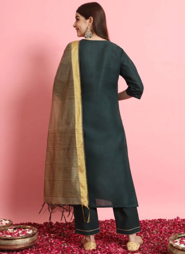 Green Blended Cotton Embroidered Salwar Suit