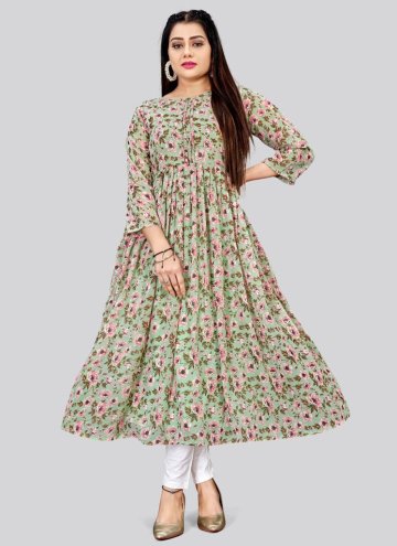 Green Casual Kurti in Georgette with Printed
