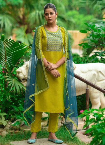Green Chanderi Cotton Embroidered Trendy Salwar Su
