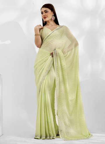 Green Classic Designer Saree in Chiffon Satin with Swarovski