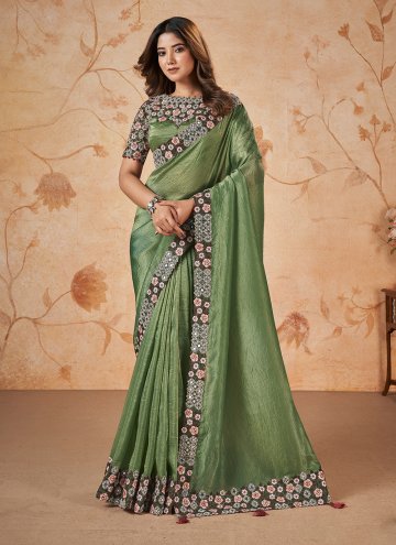 Green color Banarasi Trendy Saree with Cord