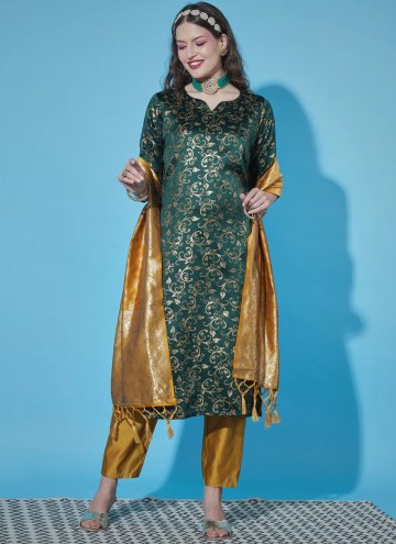 Green color Cotton Silk Salwar Suit with Jacquard Work