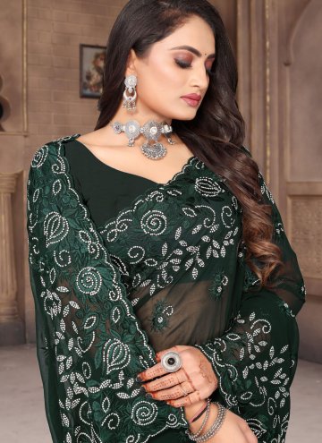 Green color Embroidered Georgette Contemporary Saree