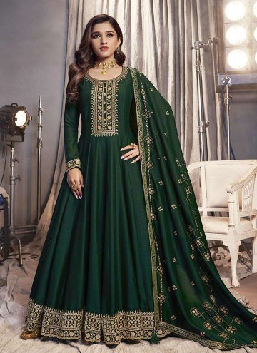 Green color Embroidered Silk Salwar Suit