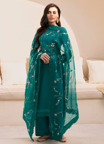 Green color Embroidered Silk Salwar Suit
