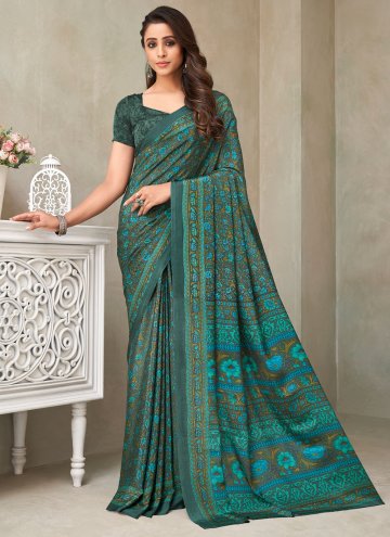 Green color Faux Crepe Trendy Saree with Printed