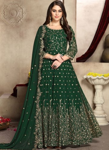 Green color Faux Georgette Anarkali Salwar Kameez 