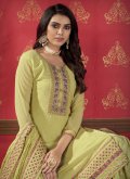 Green color Faux Georgette Designer Pakistani Salwar Suit with Embroidered - 1