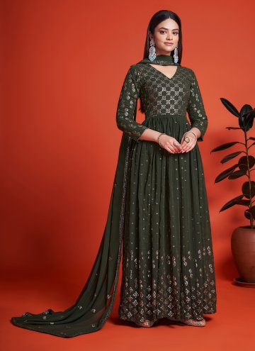 Green color Georgette Designer Gown with Embroider