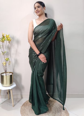 Green color Georgette Trendy Saree with Sequins Wo