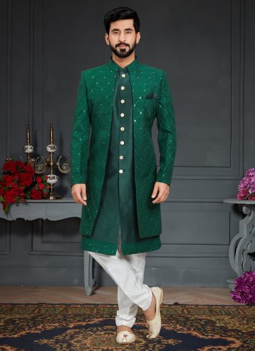 Green color Imported Indo Western with Embroidered