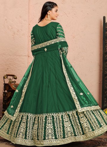 Green color Net Designer Anarkali Salwar Kameez with Embroidered