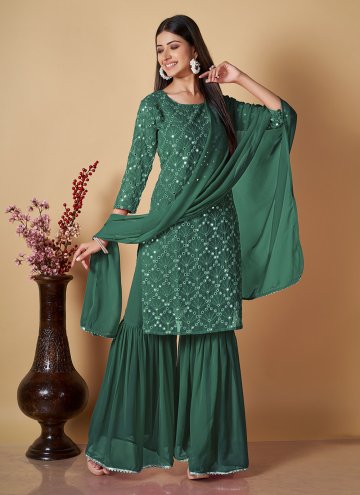 Green color Sequins Work Georgette Palazzo Suit