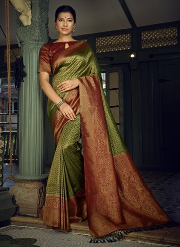 Green color Woven Kanjivaram Silk Designer Traditional Saree