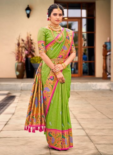 Green color Woven Silk Designer Traditional Saree