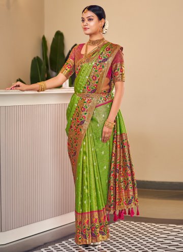 Green color Woven Silk Traditional Saree