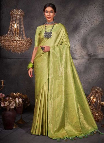 Green Contemporary Saree in Kanjivaram Silk with W