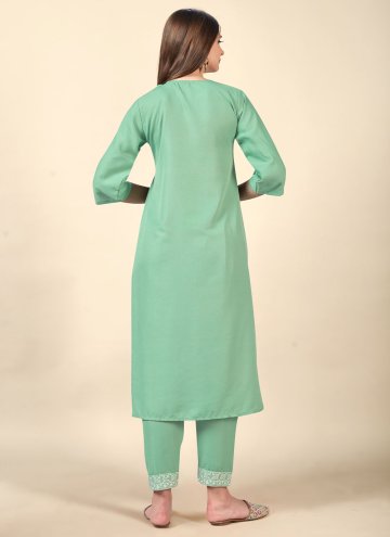 Green Cotton  Embroidered Party Wear Kurti for Casual