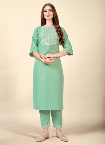 Green Cotton  Embroidered Party Wear Kurti for Casual
