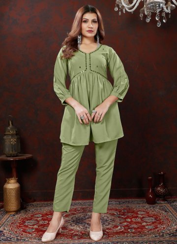 Green Cotton  Embroidered Party Wear Kurti for Cas