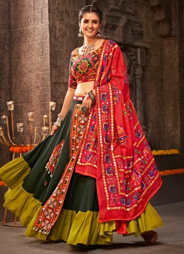 Green Designer Lehenga Choli in Rayon with Embroidered