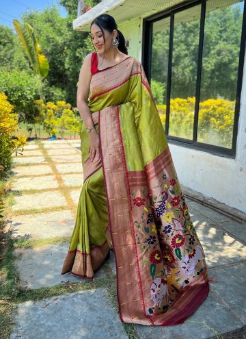 Green Designer Saree in Silk with Woven