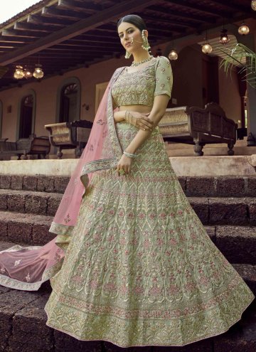 Green Faux Georgette Embroidered Lehenga Choli for
