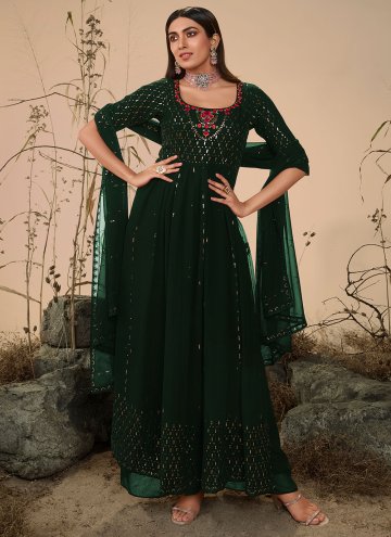 Green Georgette Embroidered Palazzo Suit for Engag