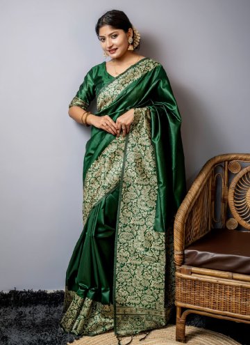 Green Handloom Silk Border Contemporary Saree for Casual