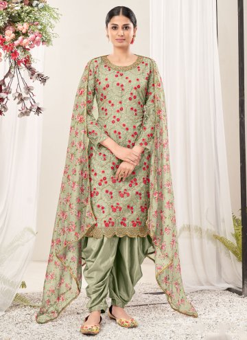 Green Net Embroidered Trendy Salwar Kameez for Ceremonial