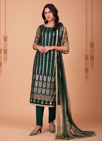 Green Net Embroidered Trendy Salwar Kameez for Mehndi