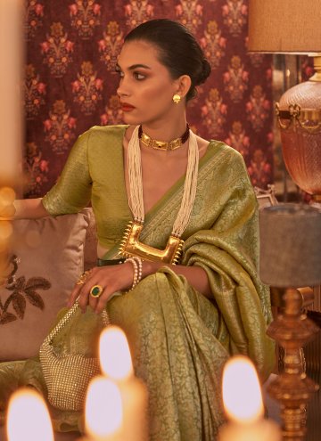 Green Nylon Multi Trendy Saree for Mehndi