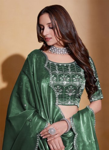 Green Organza Embroidered A Line Lehenga Choli for Ceremonial