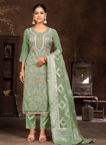 Green Organza Embroidered Trendy Salwar Suit for Ceremonial