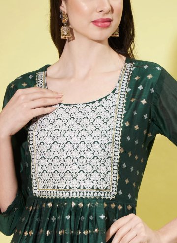 Green Pant Style Suit in Chanderi with Embroidered
