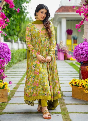 Green Pant Style Suit in Maslin Silk with Digital Print