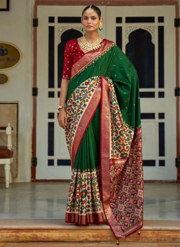 Green Patola Silk Aariwork Designer Saree for Cere