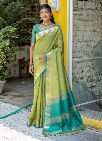 Green Raw Silk Woven Classic Designer Saree for Ceremonial