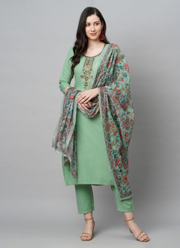 Green Rayon Designer Straight Suit for Ceremonial