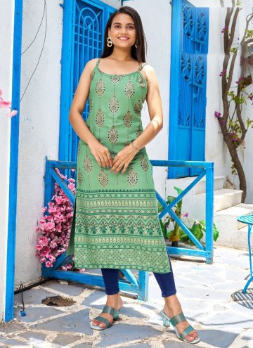 Green Rayon Printed Party Wear Kurti for Casual