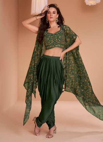 Green Satin Silk Embroidered Trendy Salwar Suit