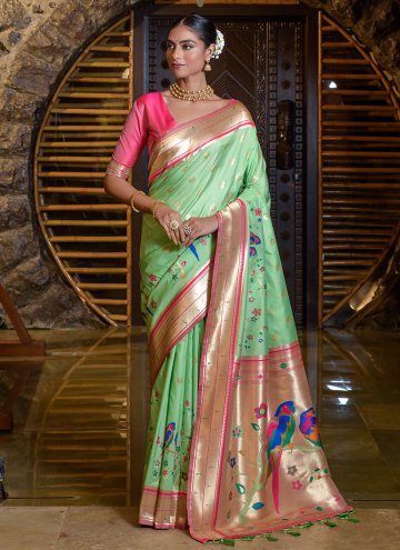 Green Silk Meenakari Classic Designer Saree for En