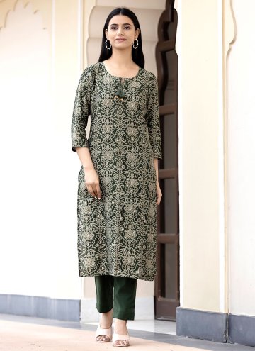Green Silk Printed Salwar Suit for Festival