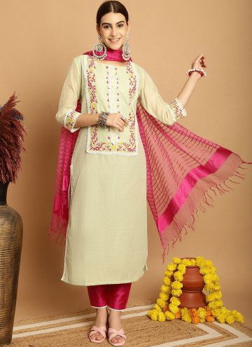 Green Trendy Salwar Suit in Chanderi with Embroidered