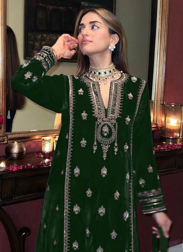 Green Velvet Embroidered Salwar Suit for Ceremonial