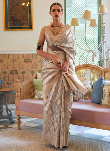 Grey and Off White color Multi Handloom Silk Trend