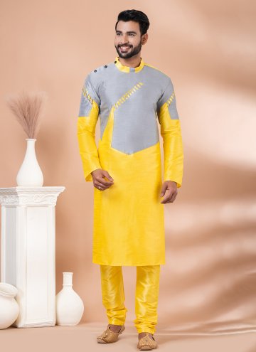 Grey and Yellow Banarasi Fancy work Kurta Pyjama f