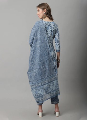 Grey color Cotton  Designer Salwar Kameez with Floral Print