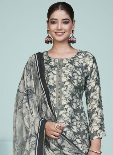 Grey color Digital Print Muslin Salwar Suit