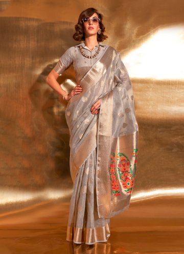 Grey color Woven Tissue Classic Designer Saree